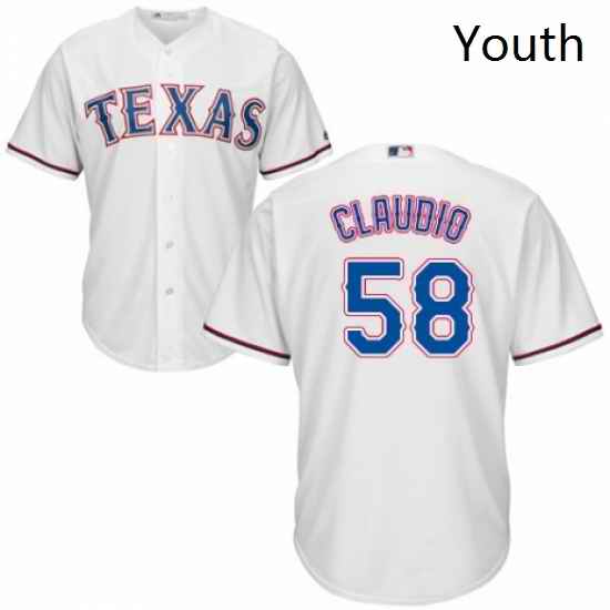 Youth Majestic Texas Rangers 58 Alex Claudio Authentic White Home Cool Base MLB Jersey